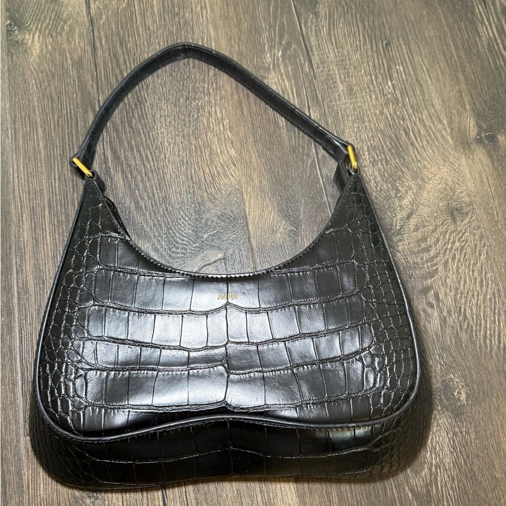 JW Pie Black Croc-Embossed Shoulder Bag